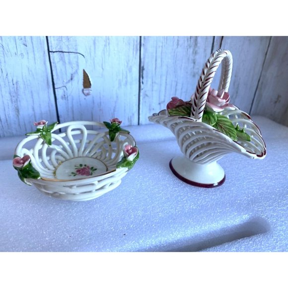 Vintage Porcelain Levante Made in Spain small ceramic woven basket - Picture 4 of 12